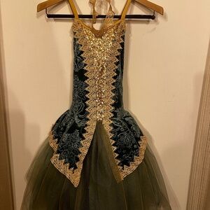 Weissman gold and green tutu with sequins and matching head piece